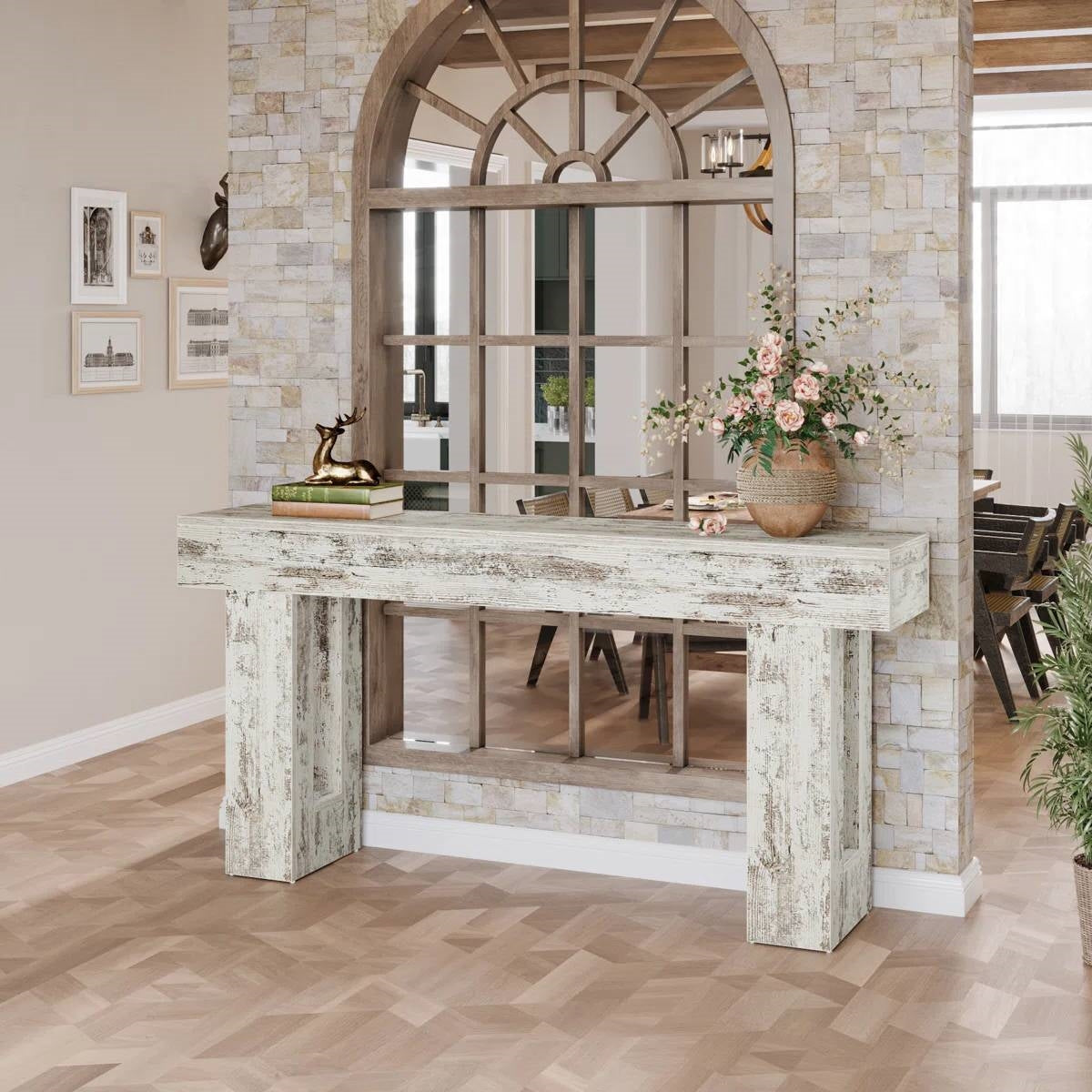63-Inch Rustic White Farmhouse Console Table