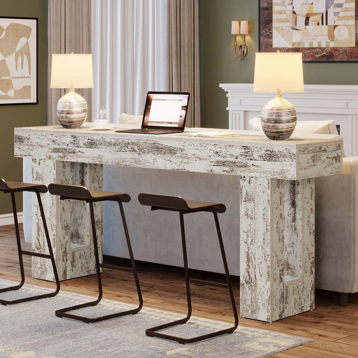 63-Inch Rustic White Farmhouse Console Table