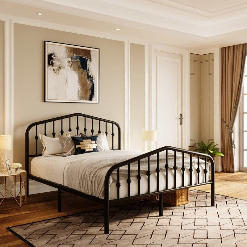 Full Vintage Farmhouse Black Metal Platform Bed