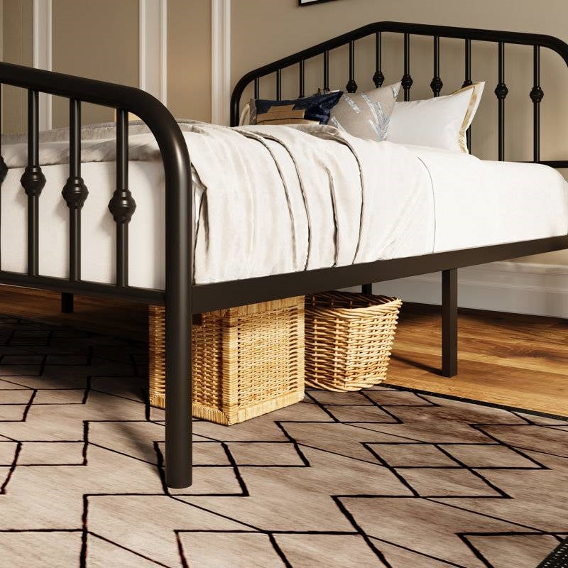 Full Vintage Farmhouse Black Metal Platform Bed