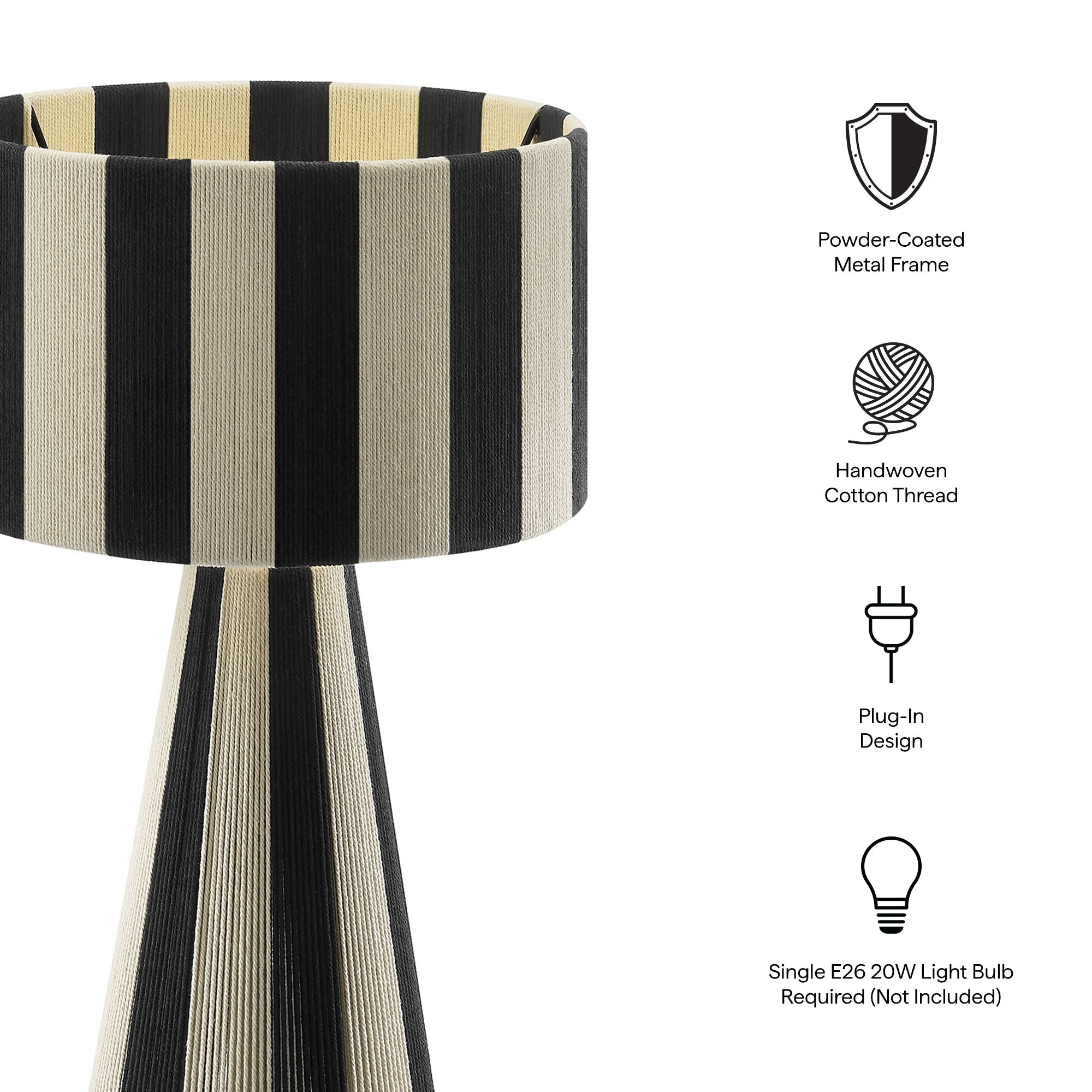 Renae Handwoven Cotton Thread Striped Table Lamp – alternate product view