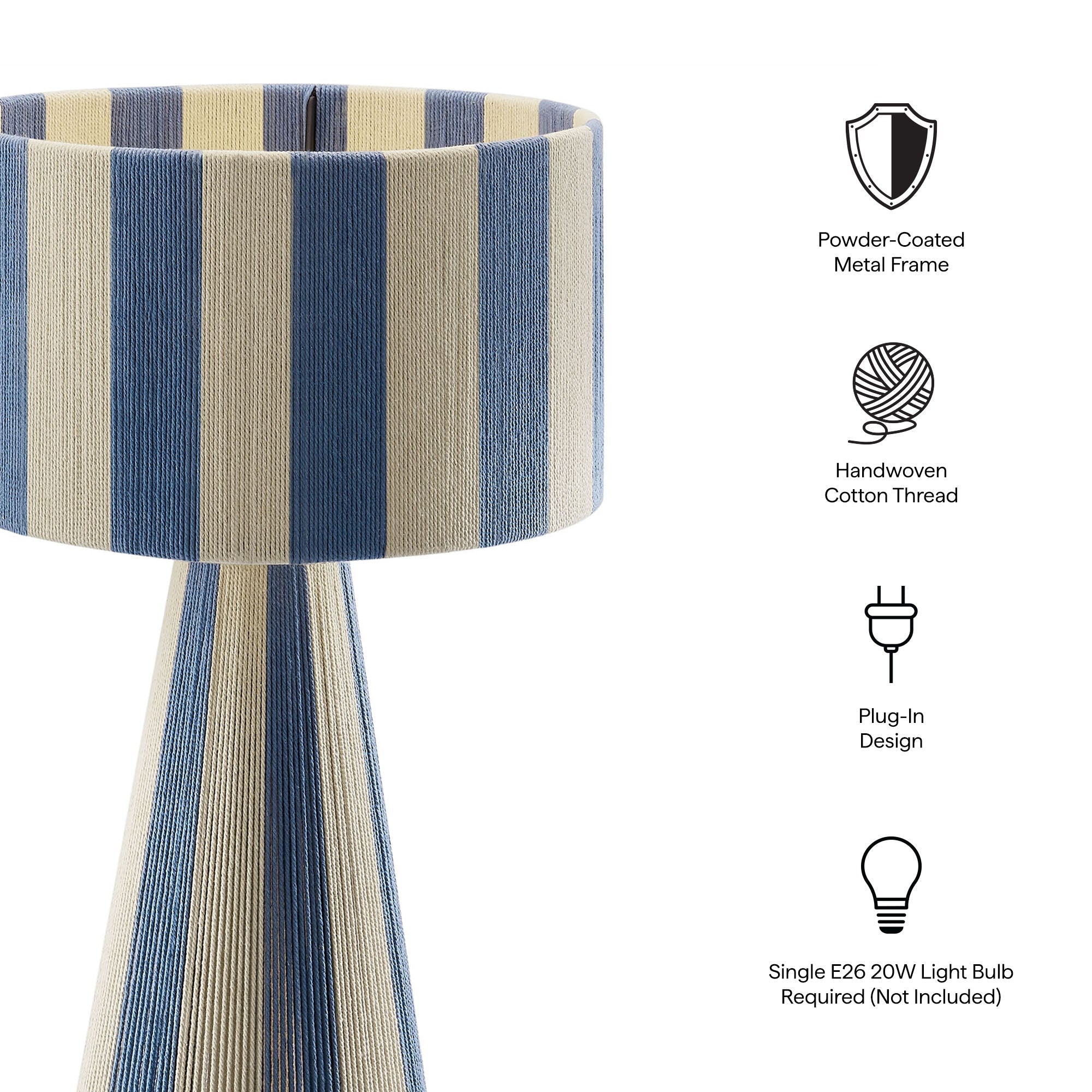Renae Handwoven Cotton Thread Striped Table Lamp – alternate product view