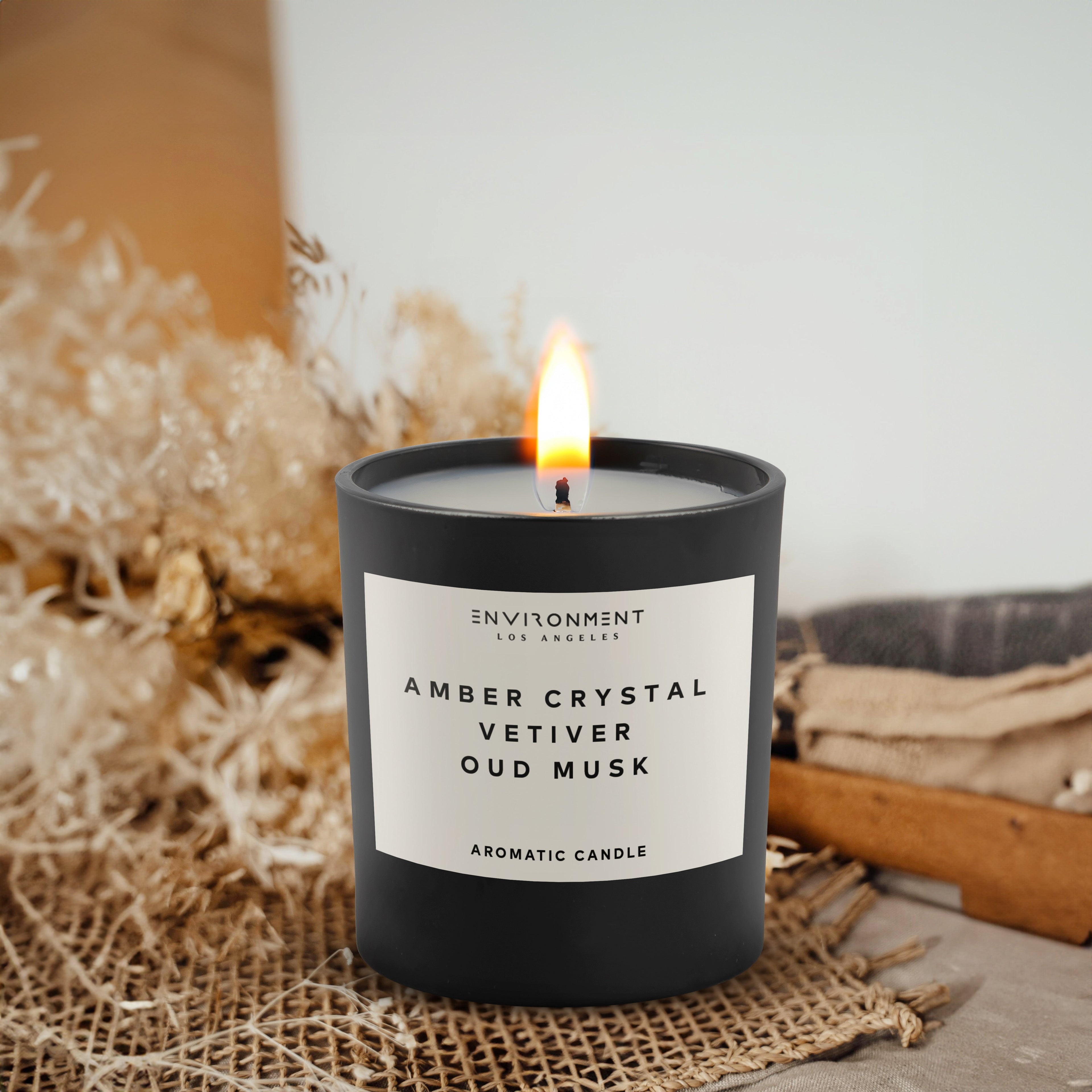 8oz Amber Crystal | Vetiver | Oud Musk Candle with Lid and Box (Inspired by Baccarat Rouge 540®)