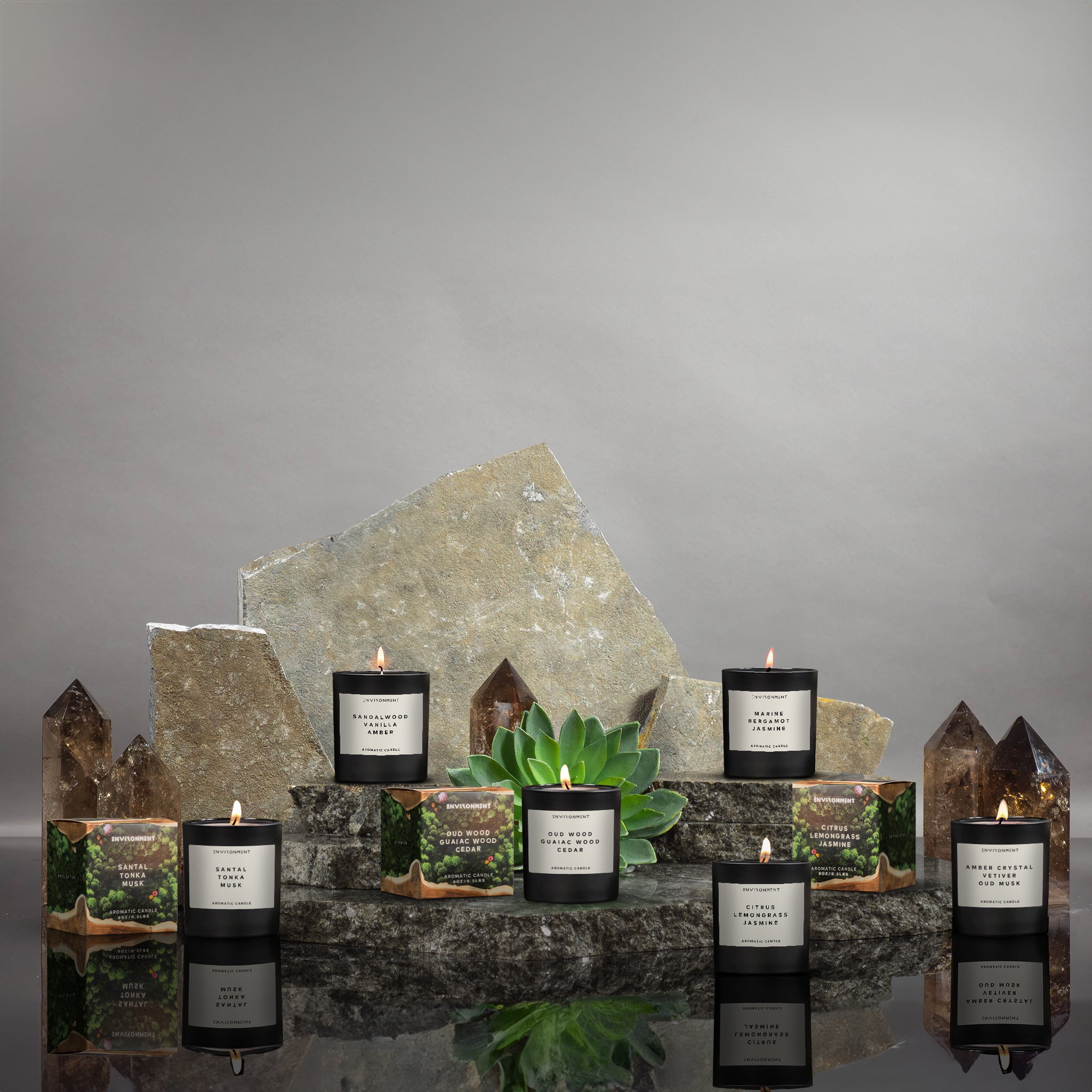 8oz Amber Crystal | Vetiver | Oud Musk Candle with Lid and Box (Inspired by Baccarat Rouge 540®)