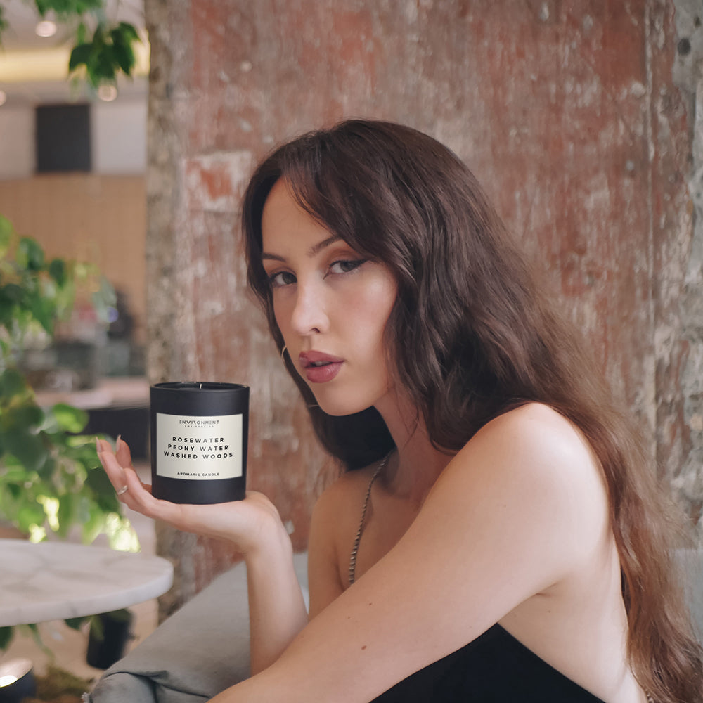 8oz Rosewater | Peony Water | Washed Woods Candle with Lid and Box (Inspired by Issey Miyake L'Eau d'Issey®)