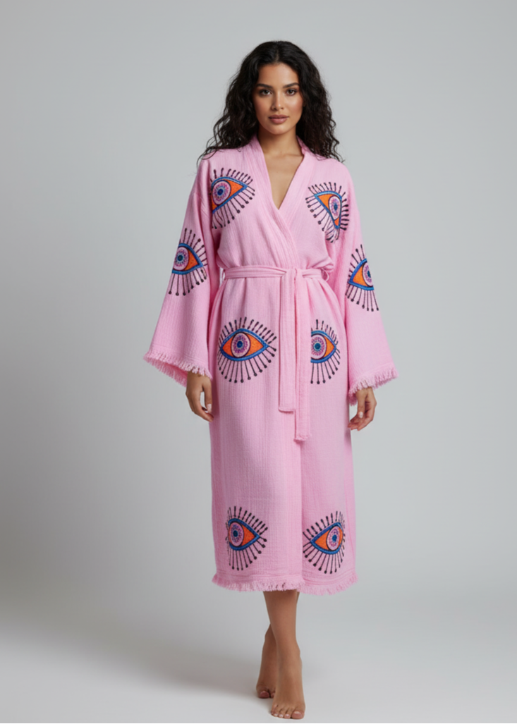 Evil Eye Hand-Printed Cotton Kimono