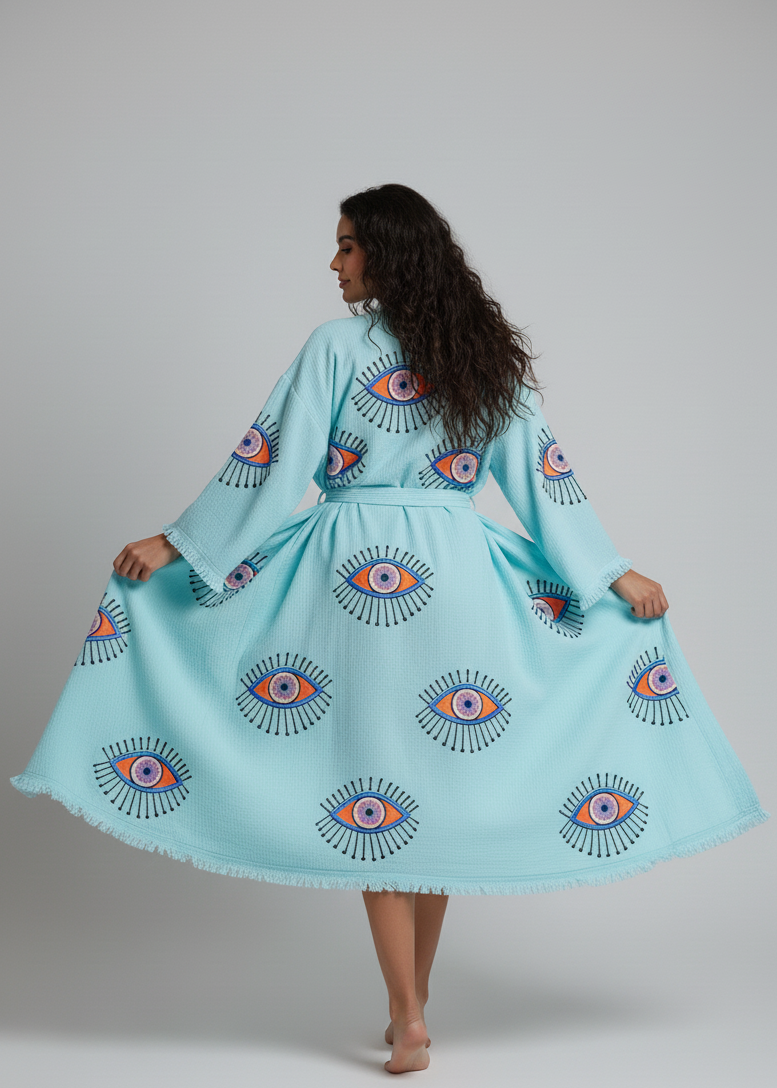 Evil Eye Hand-Printed Cotton Kimono