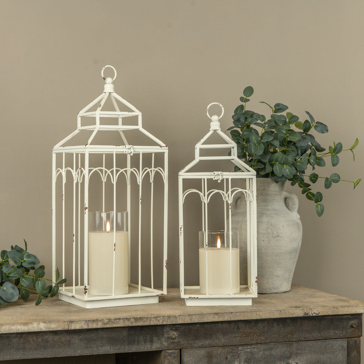 Ashley white metal lantern