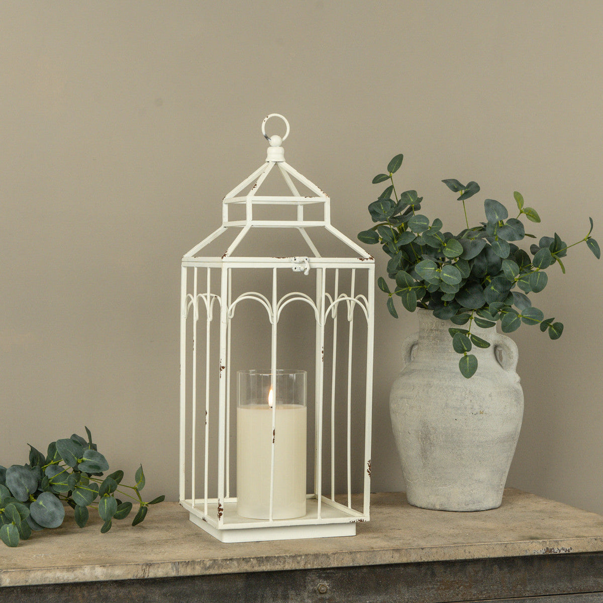 Ashley white metal lantern
