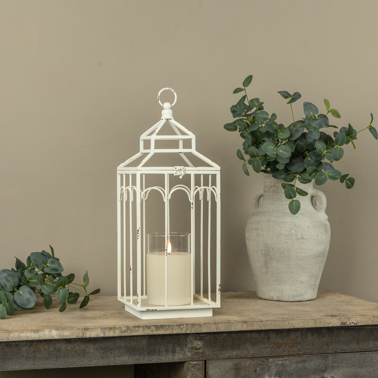 Ashley white metal lantern
