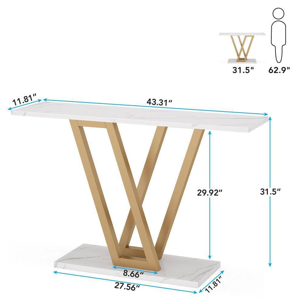 43-Inch Faux Marble Console Table with Gold Frame