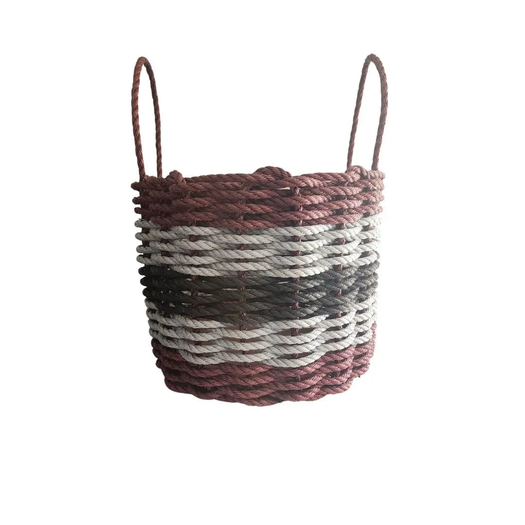 Burgundy, gray and black stripe rope basket