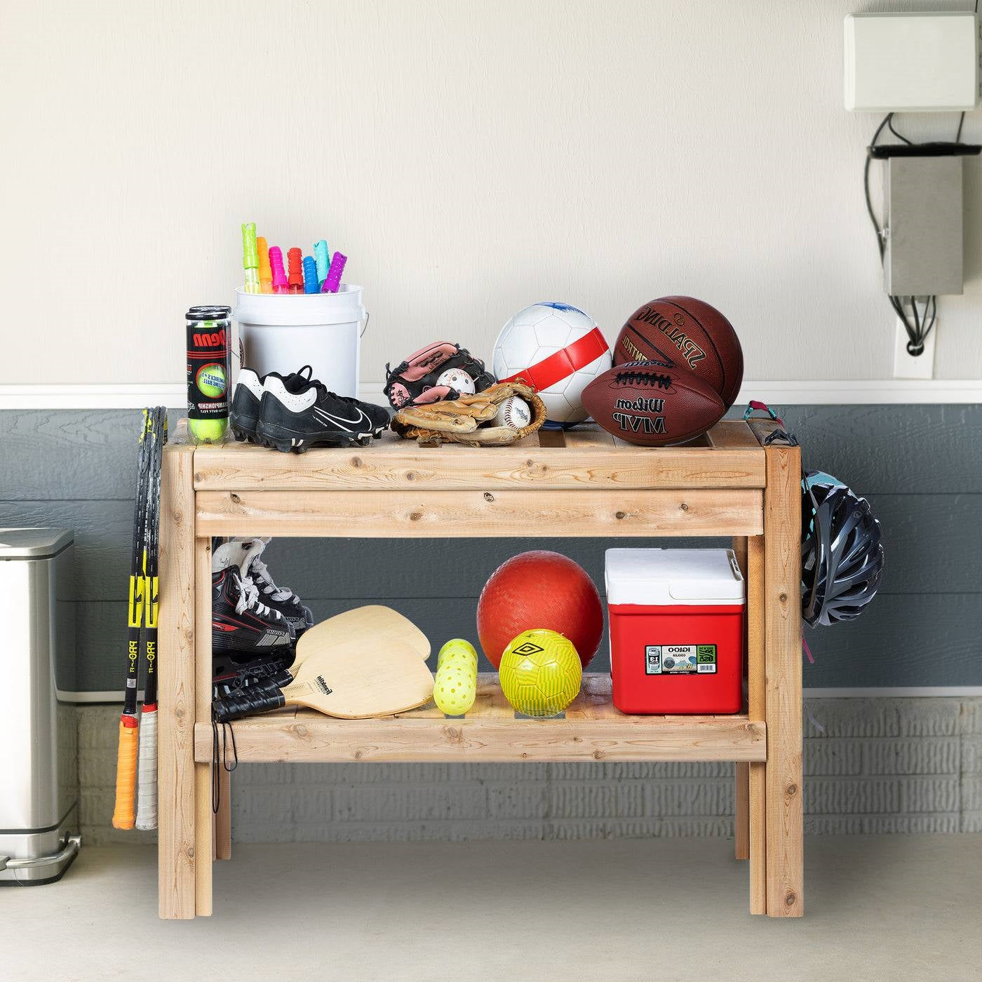 2-Tier Adjustable Cedar Wood Storage Shelves - Made in USA