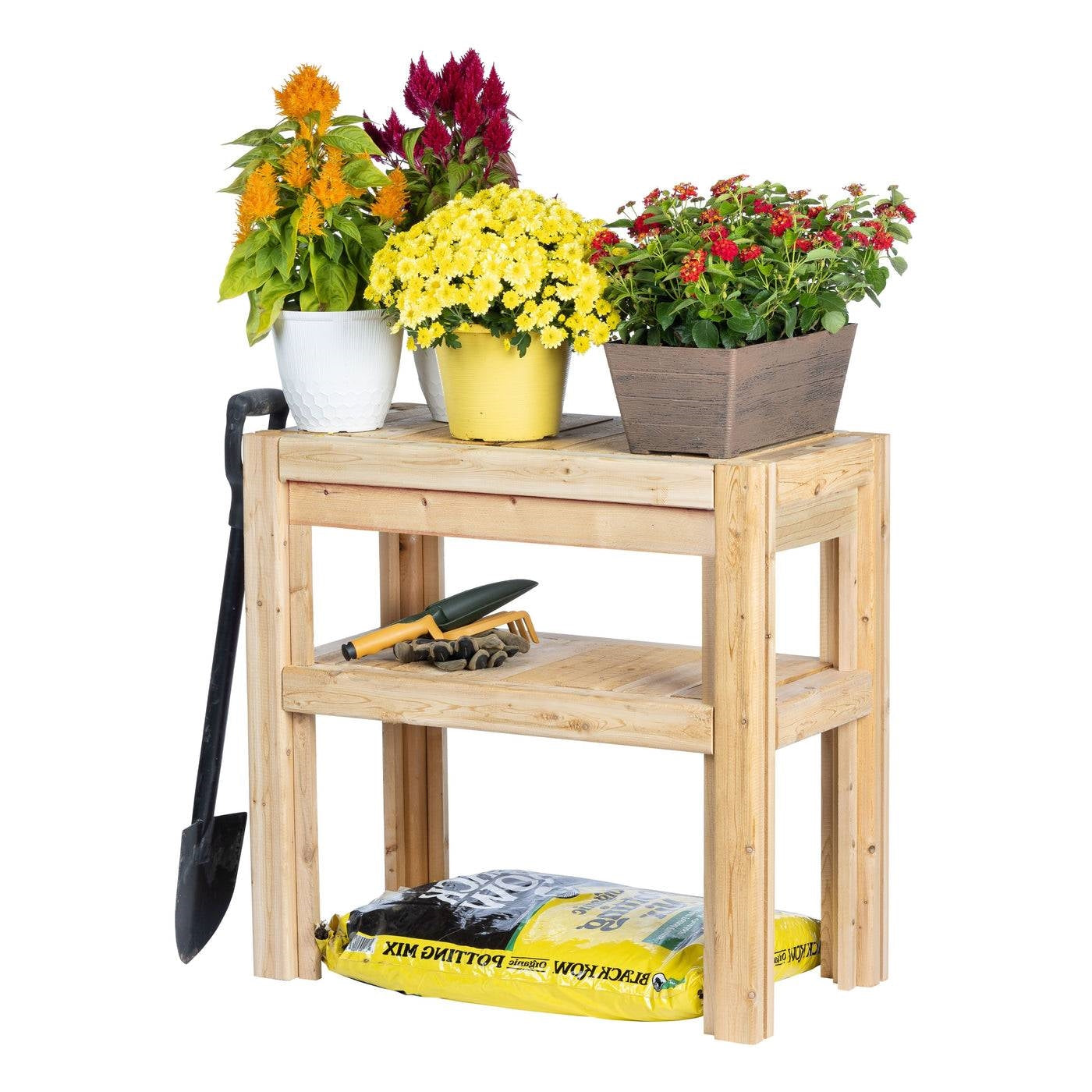 2-tier adjustable cedar wood garden storage shelves by HomePacific