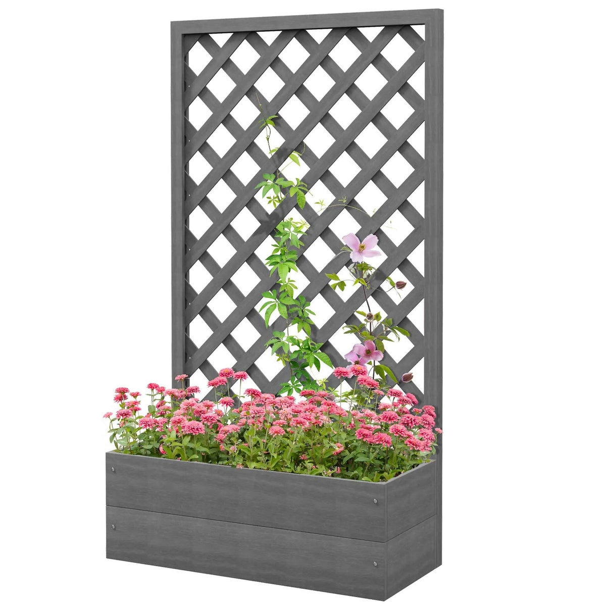 Grey raised garden bed planter with lattice trellis by HomePacific