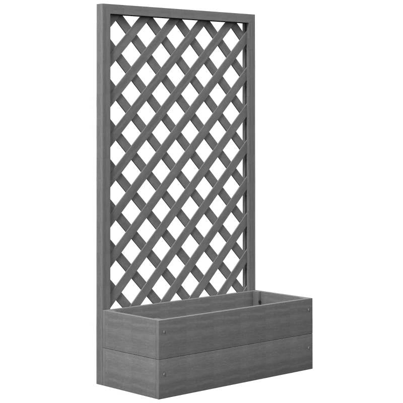 Grey Raised Garden Bed Planter with Lattice Trellis
