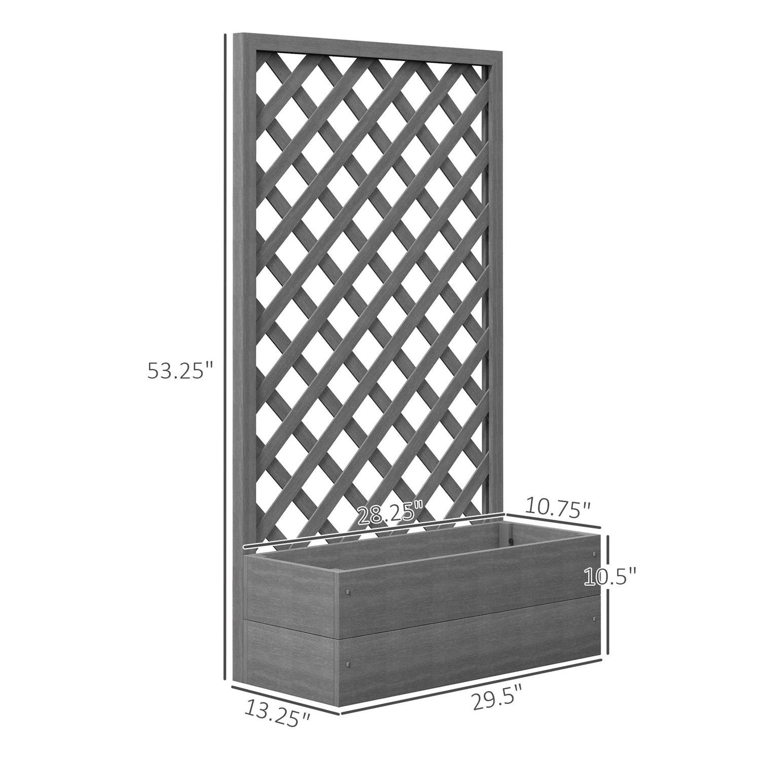 Grey Raised Garden Bed Planter with Lattice Trellis