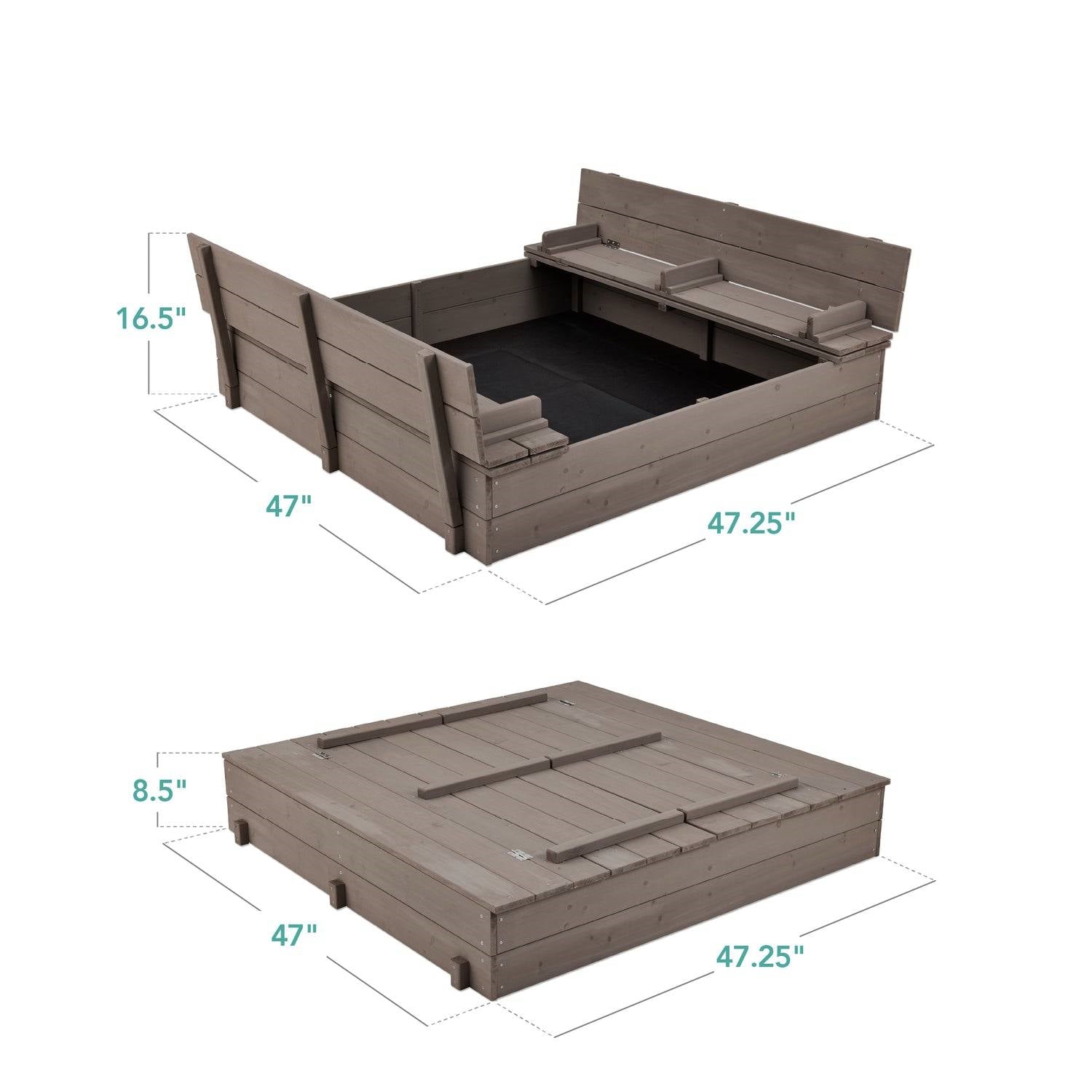 Grey Cedar Outdoor Sandbox with Convertible Bench Cover