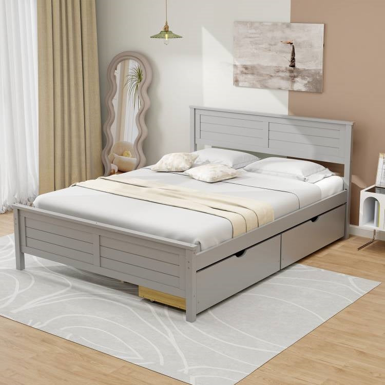 Full size grey platform bed with two storage drawers by HomePacific