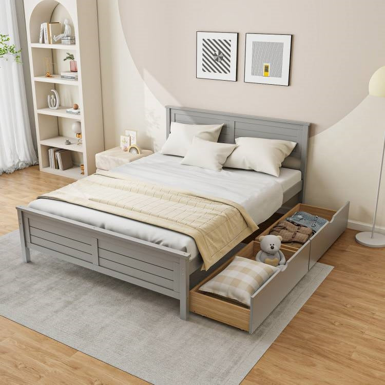 Full Size Grey Platform Bed with 2 Storage Drawers