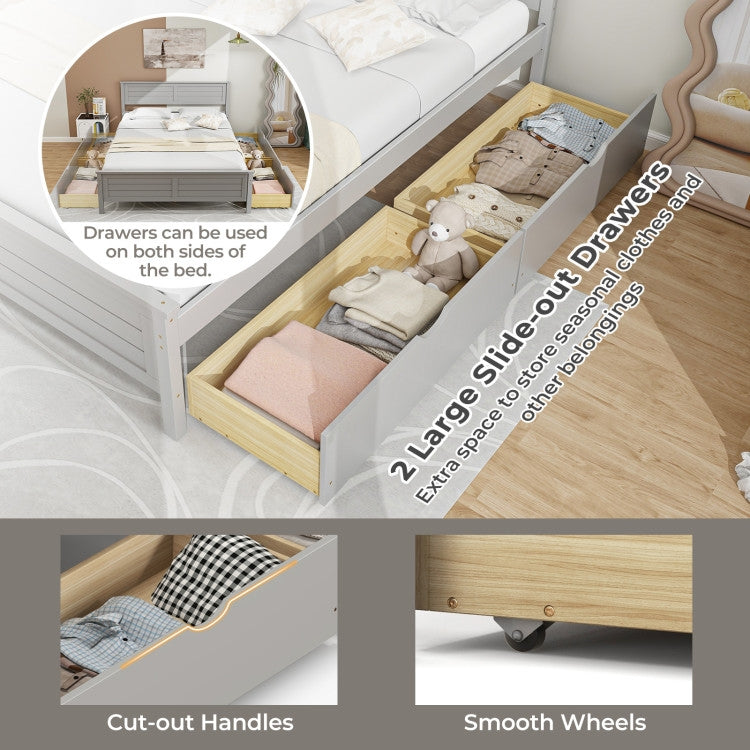 Full Size Grey Platform Bed with 2 Storage Drawers