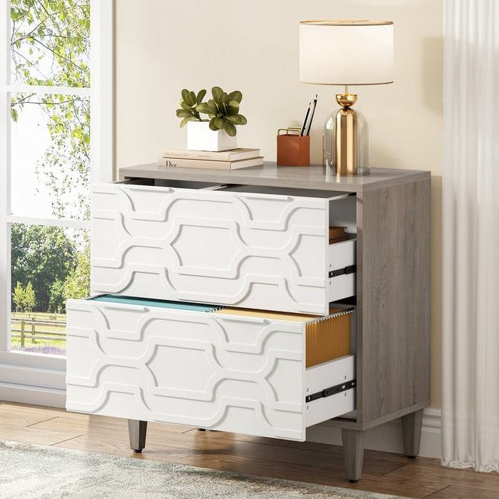 Grey & White 2-Drawer Filing Cabinet Printer Stand