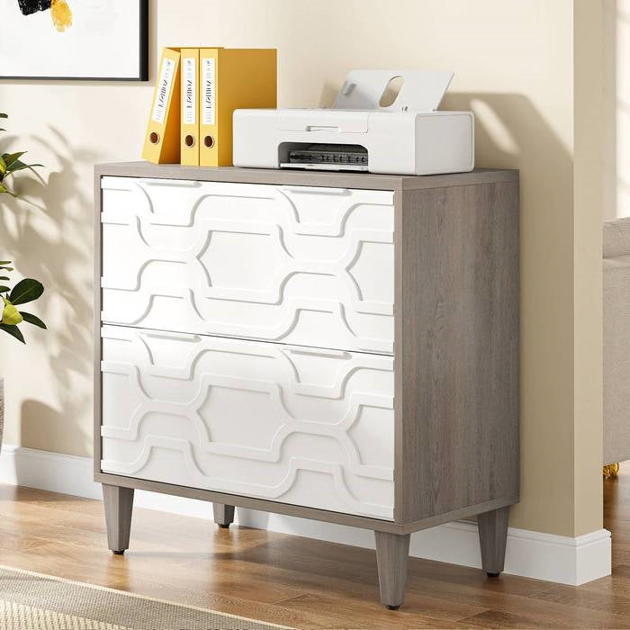 Grey & White 2-Drawer Filing Cabinet Printer Stand