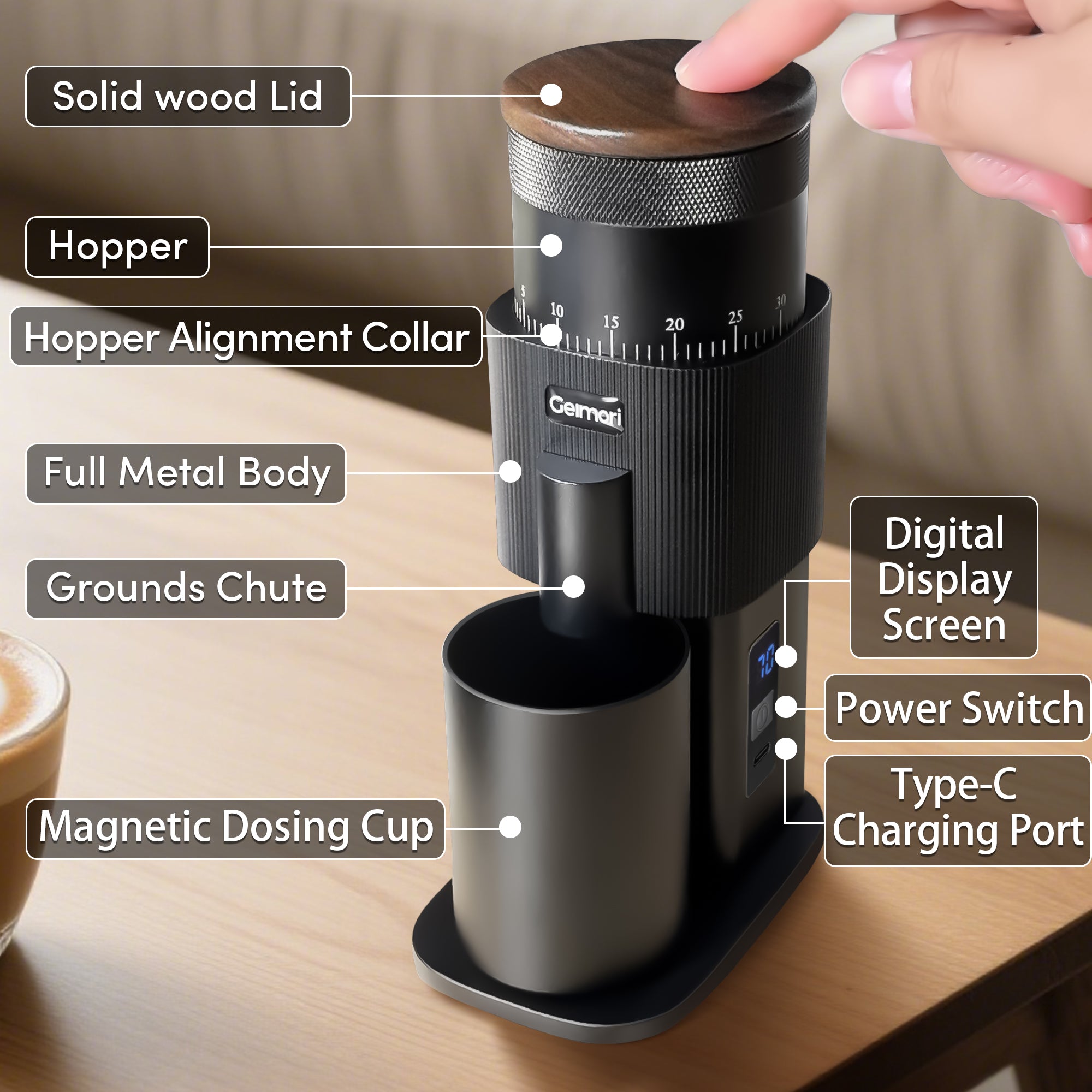 Geimori T38 Battery Coffee Grinder | Cordless Precision Grinder