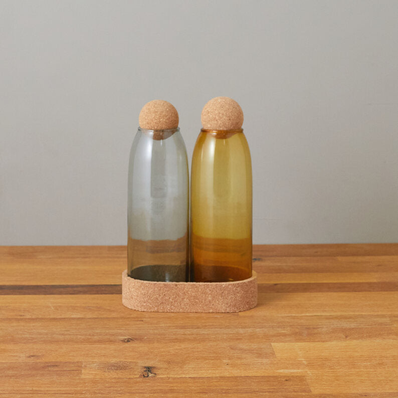 Glass and cork cruet set of two