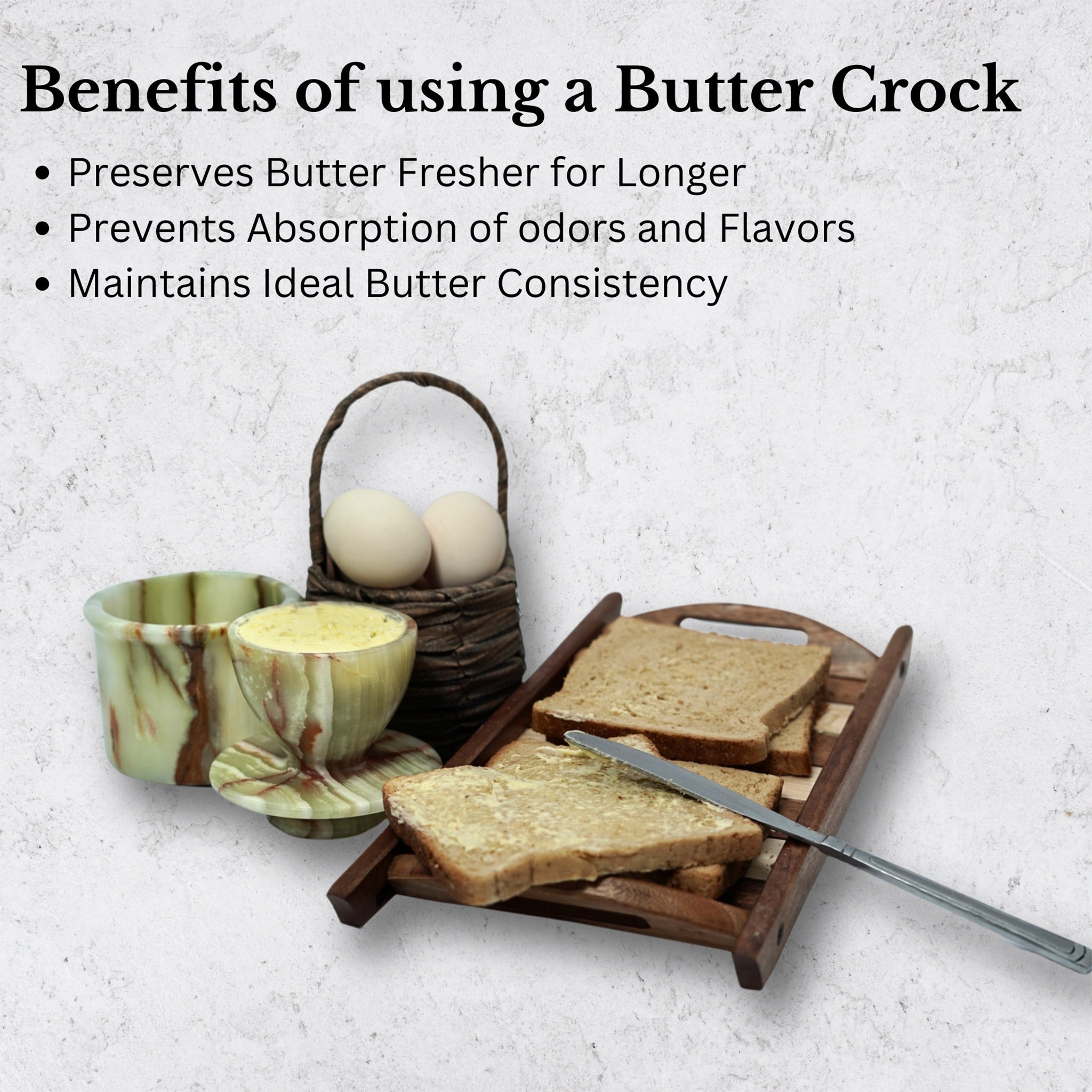 Green Onyx Butter Keeper with Lid - French Butter Crock