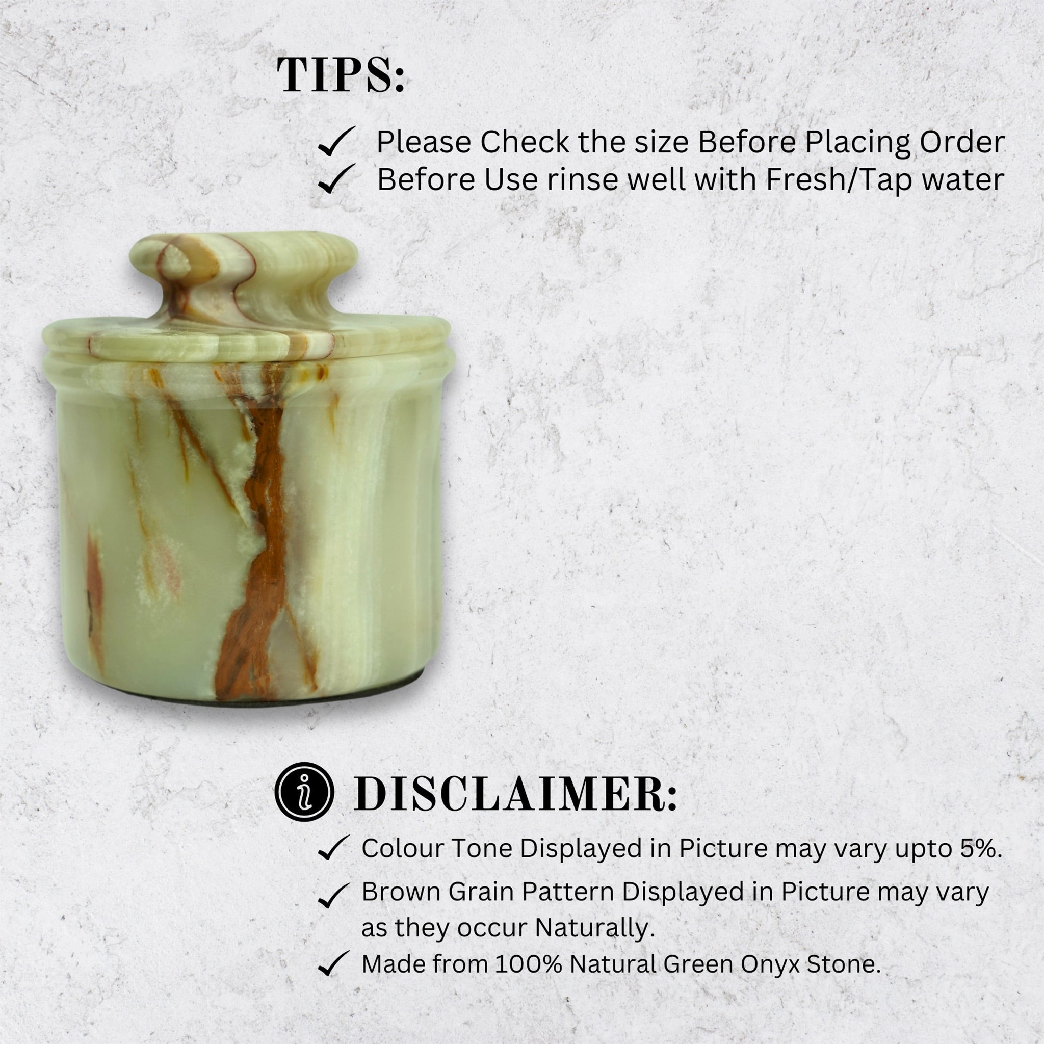 Green Onyx Butter Keeper with Lid - French Butter Crock