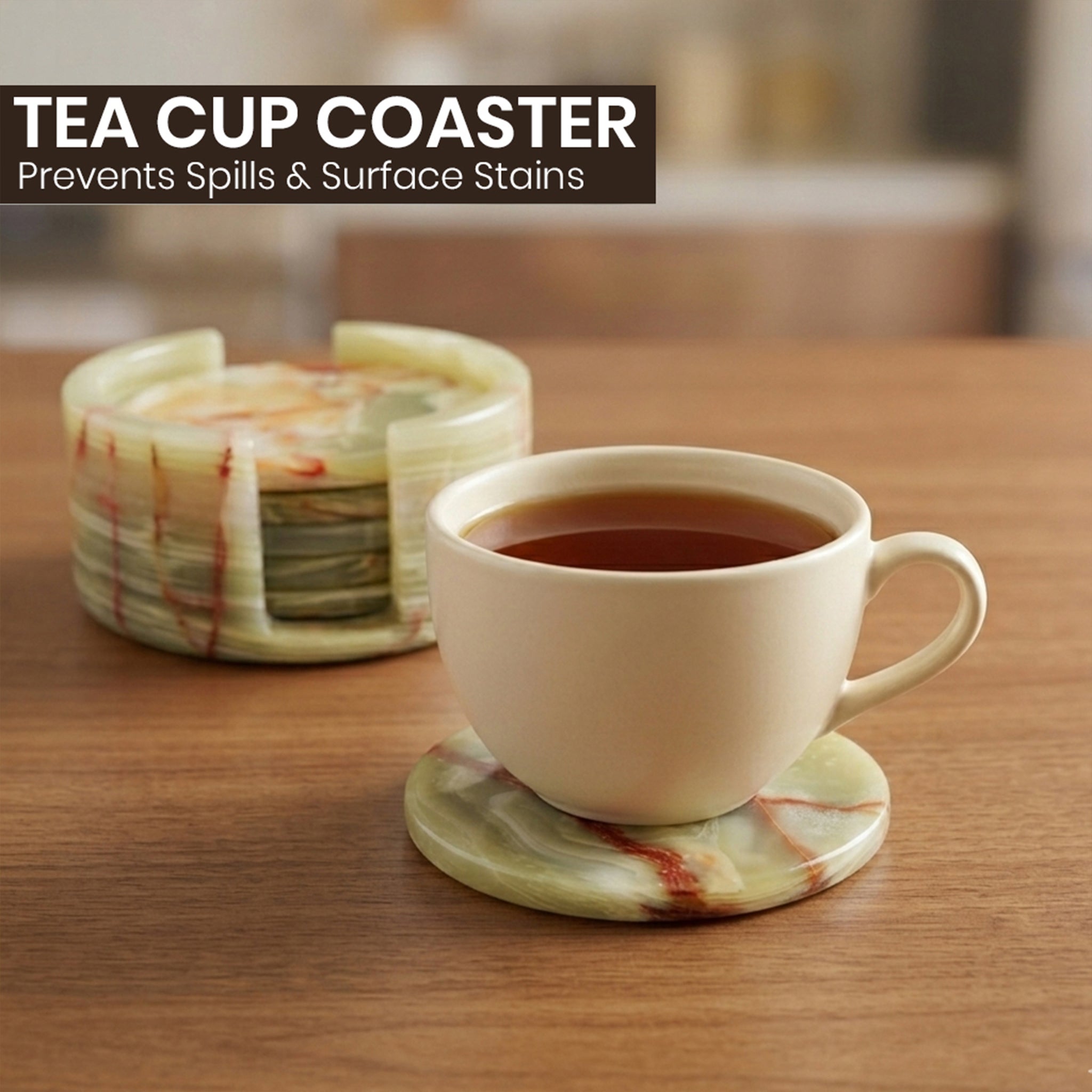 Green Onyx Round Marble Coaster (Set of 6)