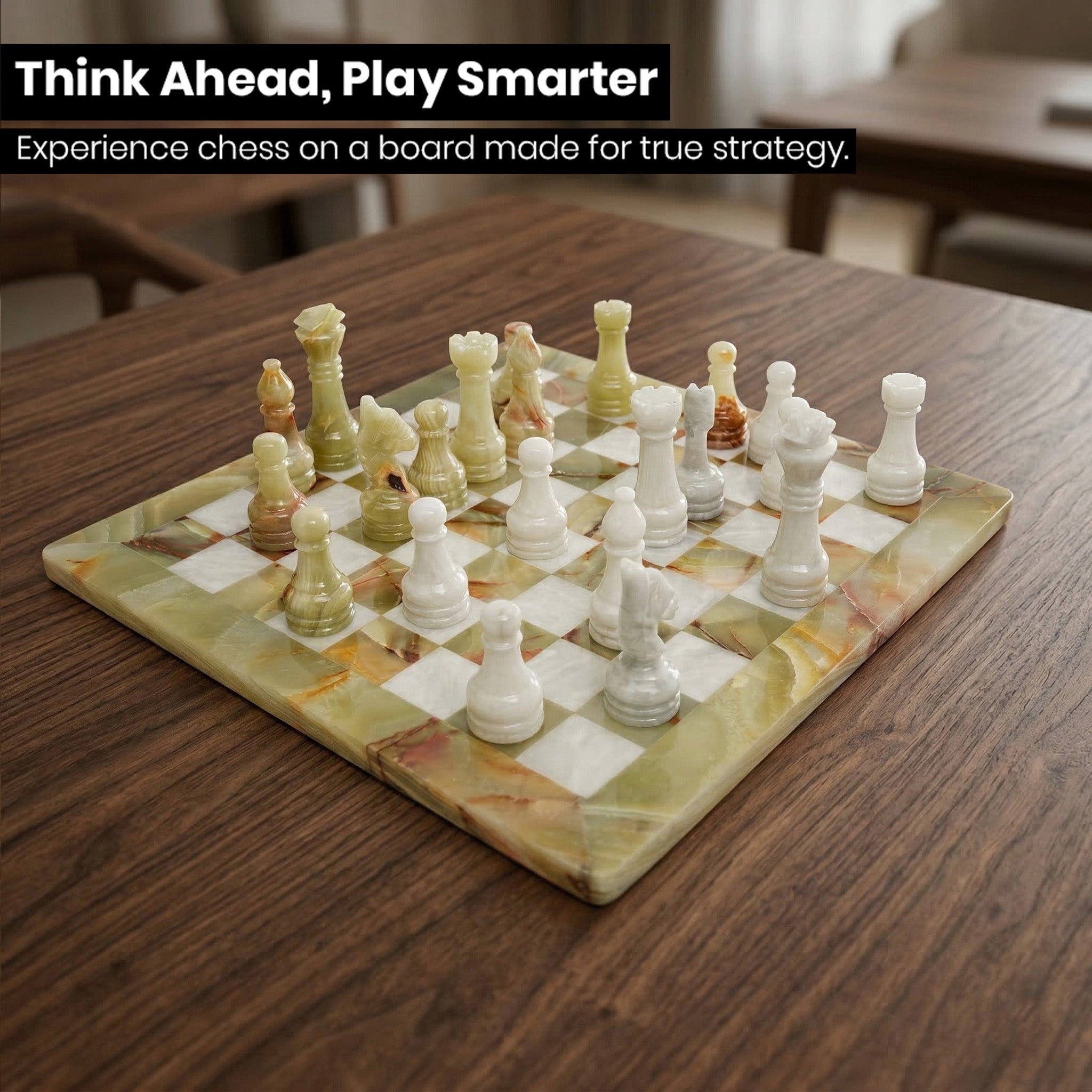 Green Onyx and White Marble Chess Set 12 Inches - Premium Handcrafted