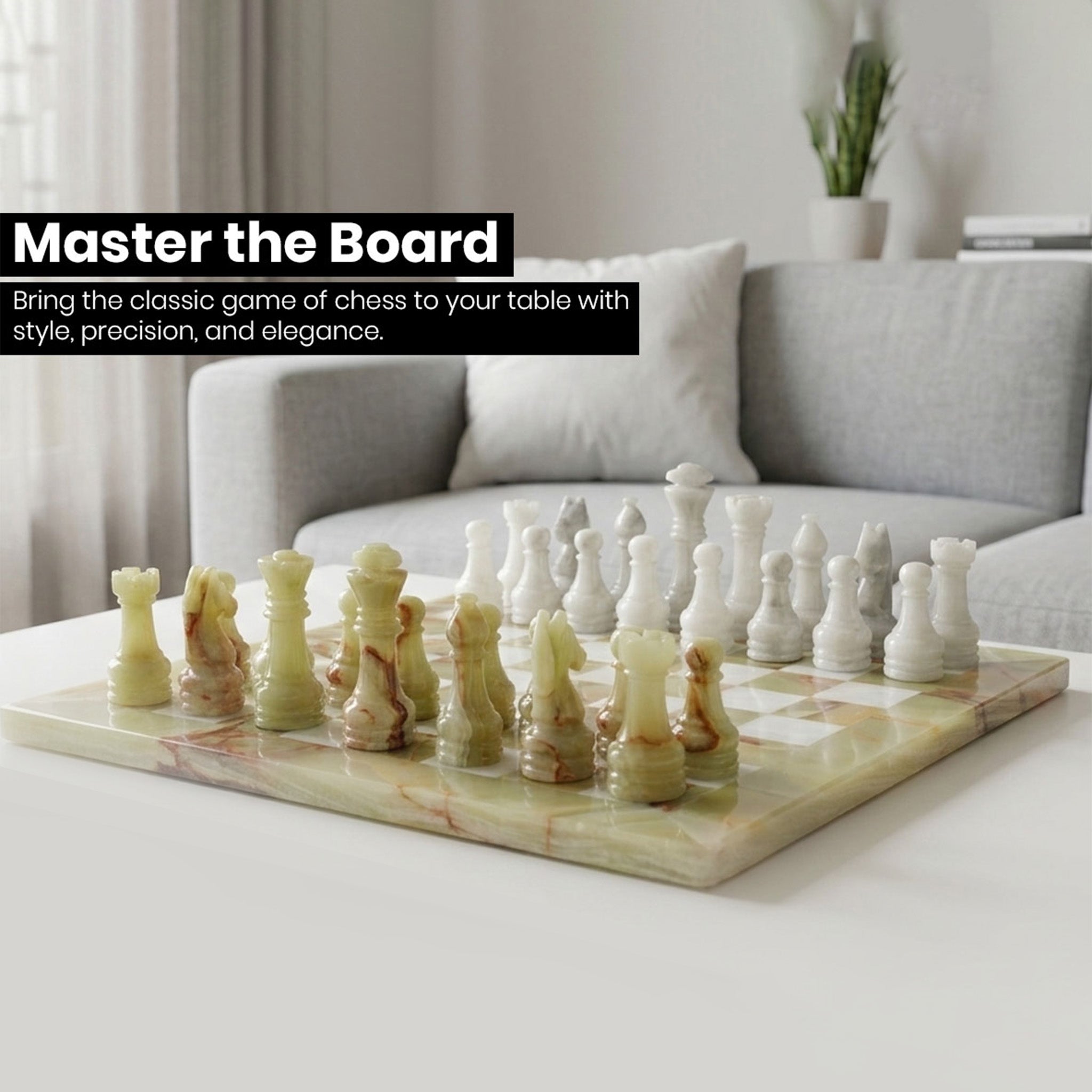 Green Onyx and White Marble Chess Set 12 Inches - Premium Handcrafted