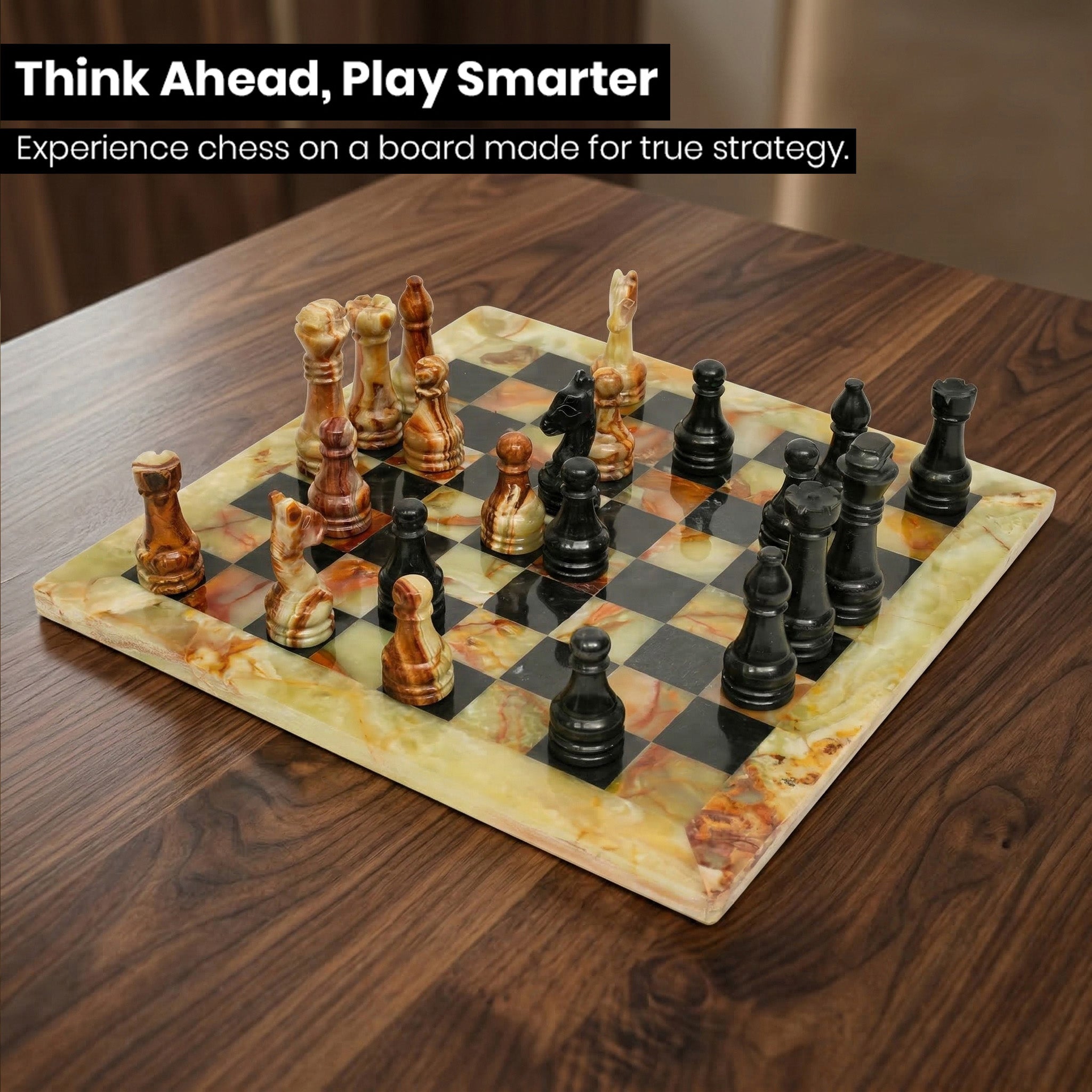 Green Onyx and Black Marble Chess Set 12 Inches - Premium Handmade