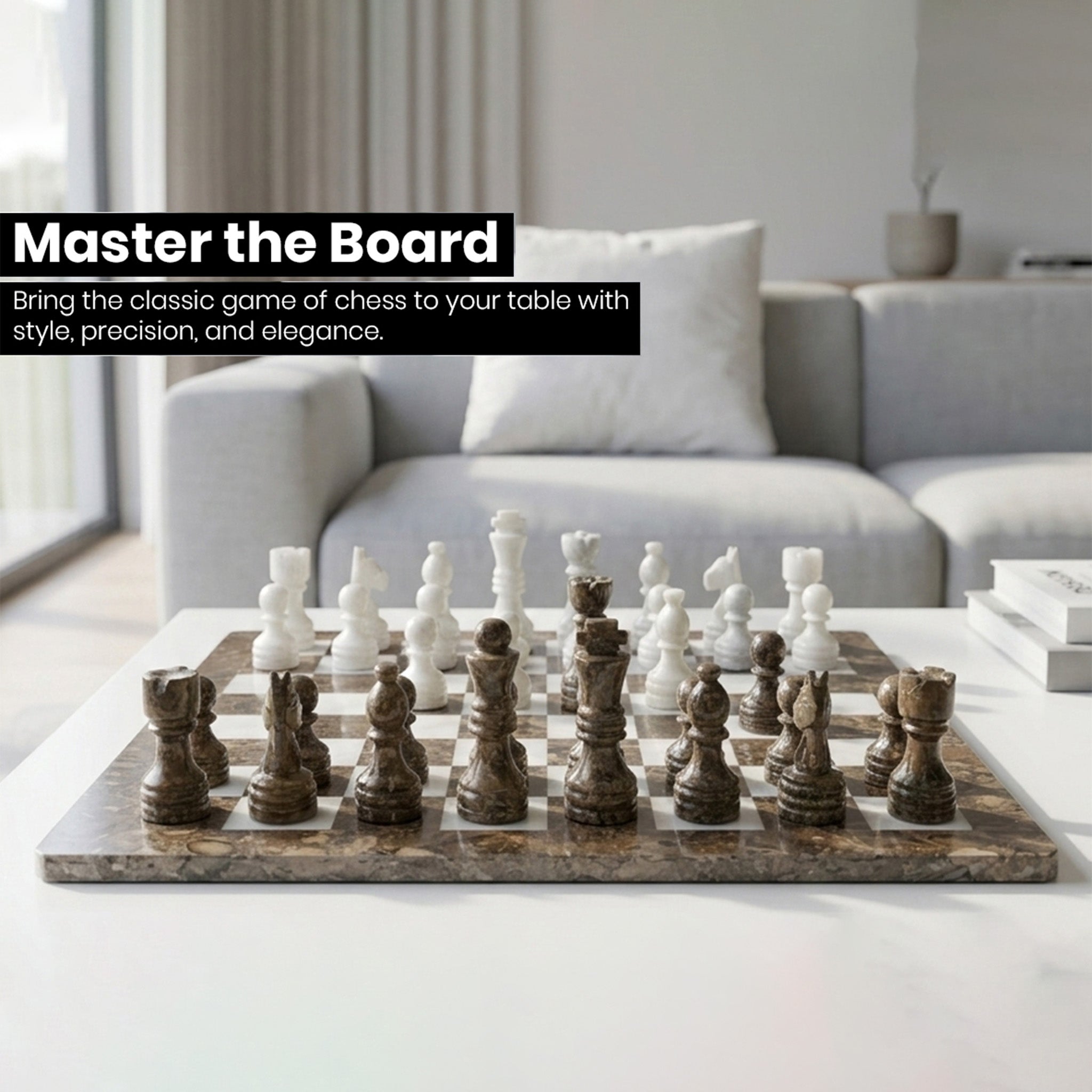 Grey Oceanic and White Marble Chess Set 12 Inches - Premium Handcrafted Design