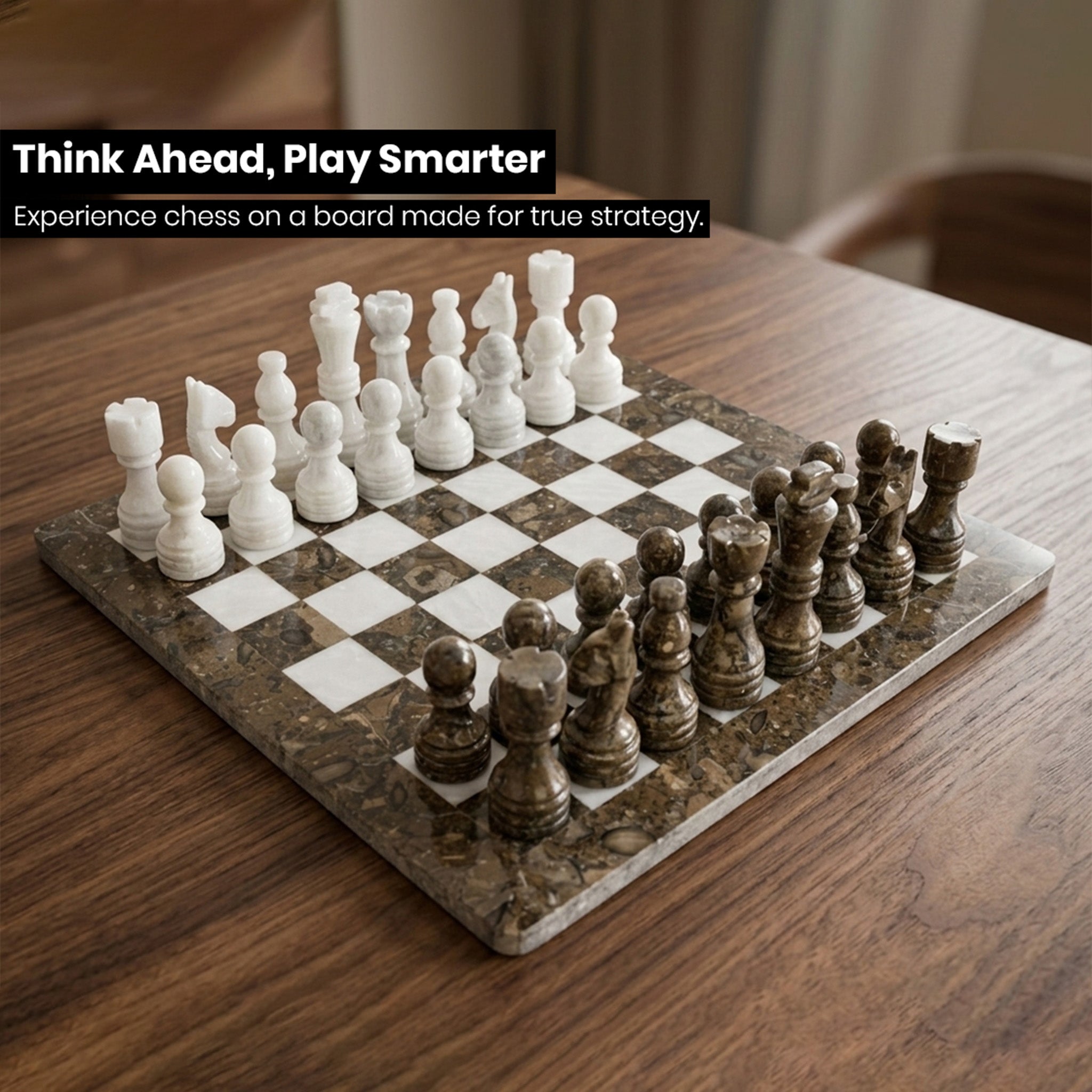 Grey Oceanic and White Marble Chess Set 12 Inches - Premium Handcrafted Design
