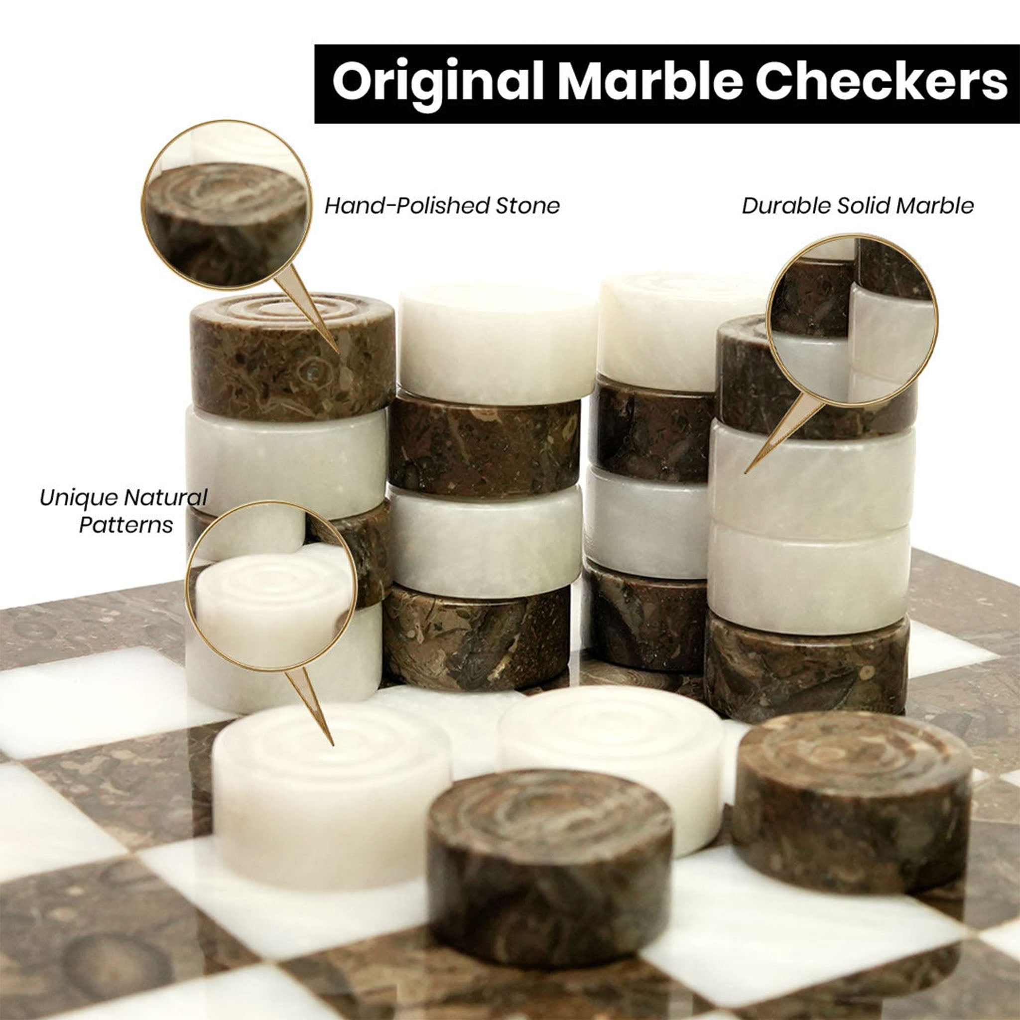 Grey Oceanic and White Marble Checkers Set – ( 32 Handcrafted Pieces )