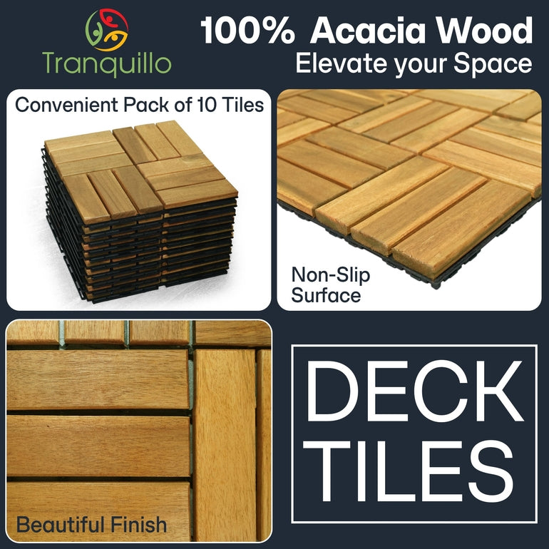 Acacia wood deck tile close-up