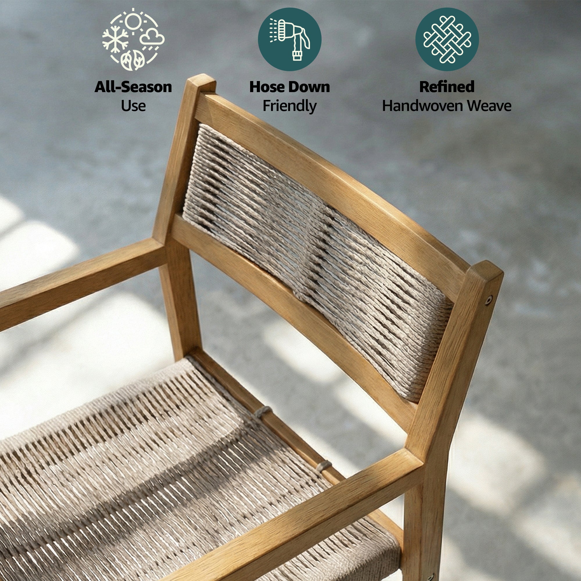 Heritage armchair wood and rope detail