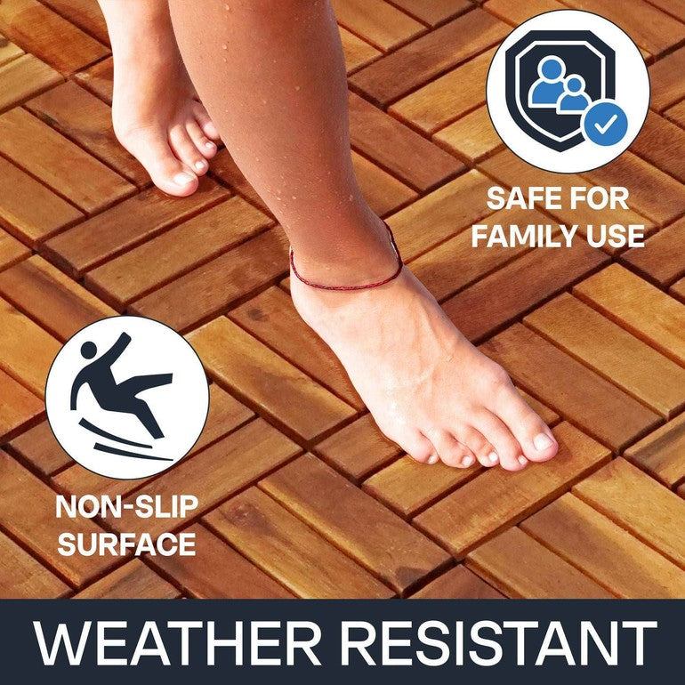 Acacia deck tiles textured surface feature