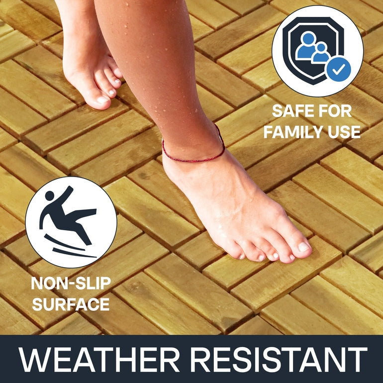 Acacia deck tiles textured surface detail