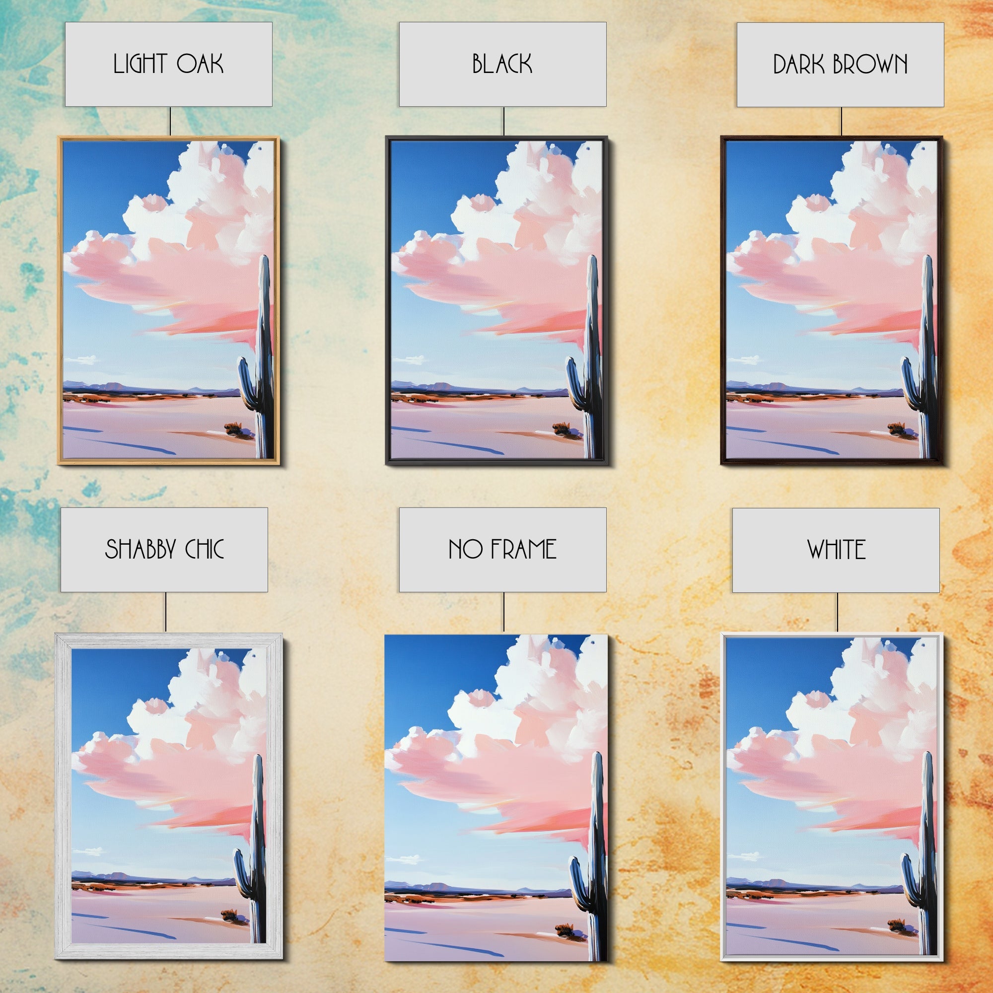 Desert Cactus Art, Southwestern Landscape Painting, Warm Boho Decor, Modern Nature Print, Framed Canvas Print, Living Room Wall Art