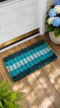 Hunter Green, Teal & Seafoam 5 Stripe Lobster Rope Doormat