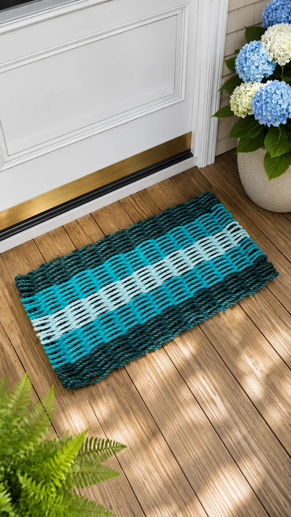 Hunter Green, Teal & Seafoam 5 Stripe Lobster Rope Doormat