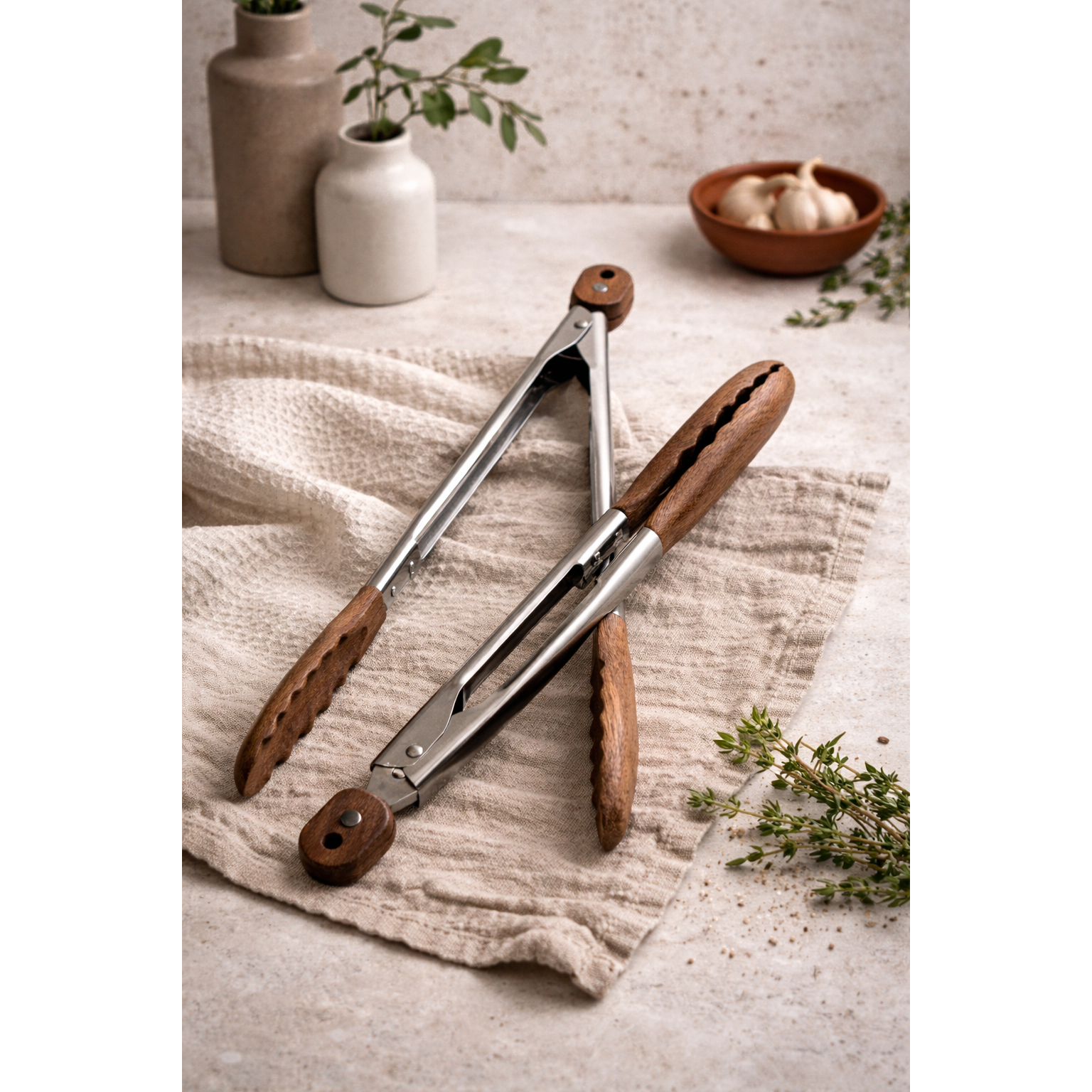 Carmel Acacia Wood Kitchen Tongs — 12" & 15" Set