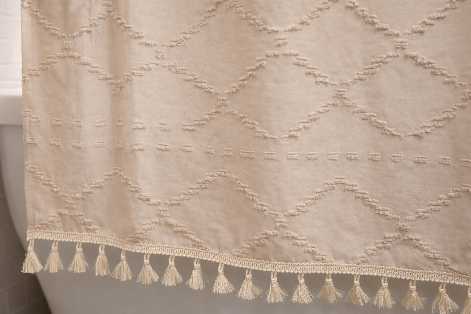 Valencia Tufted Beige Shower Curtain — 72" × 72" – alternate product view