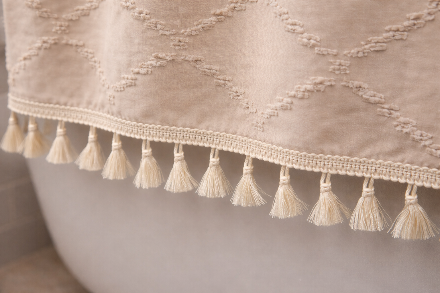 Valencia Tufted Beige Shower Curtain — 72" × 72" – alternate product view