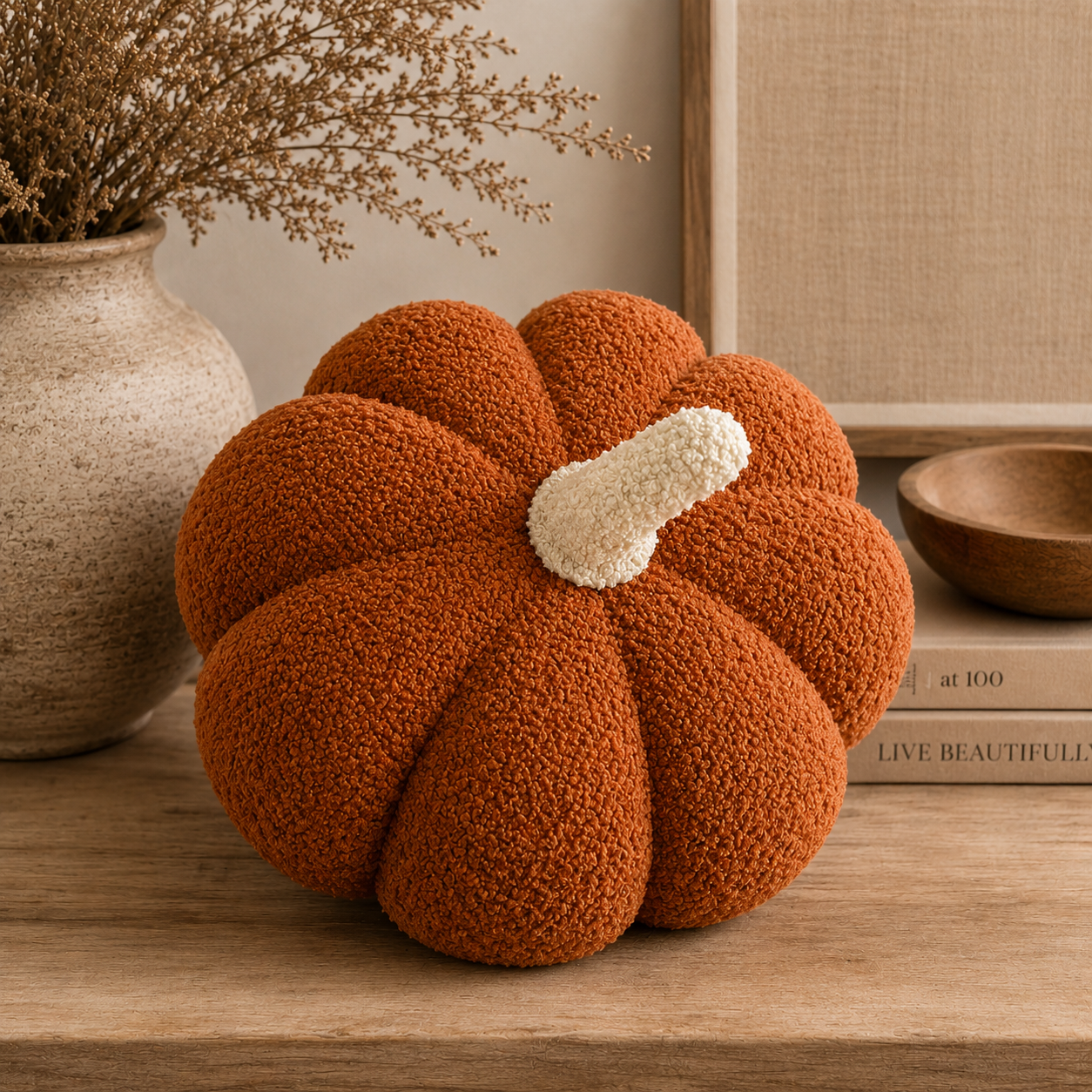 11" Jumbo Sherpa Orange Pumpkin Pillow – alternate product view