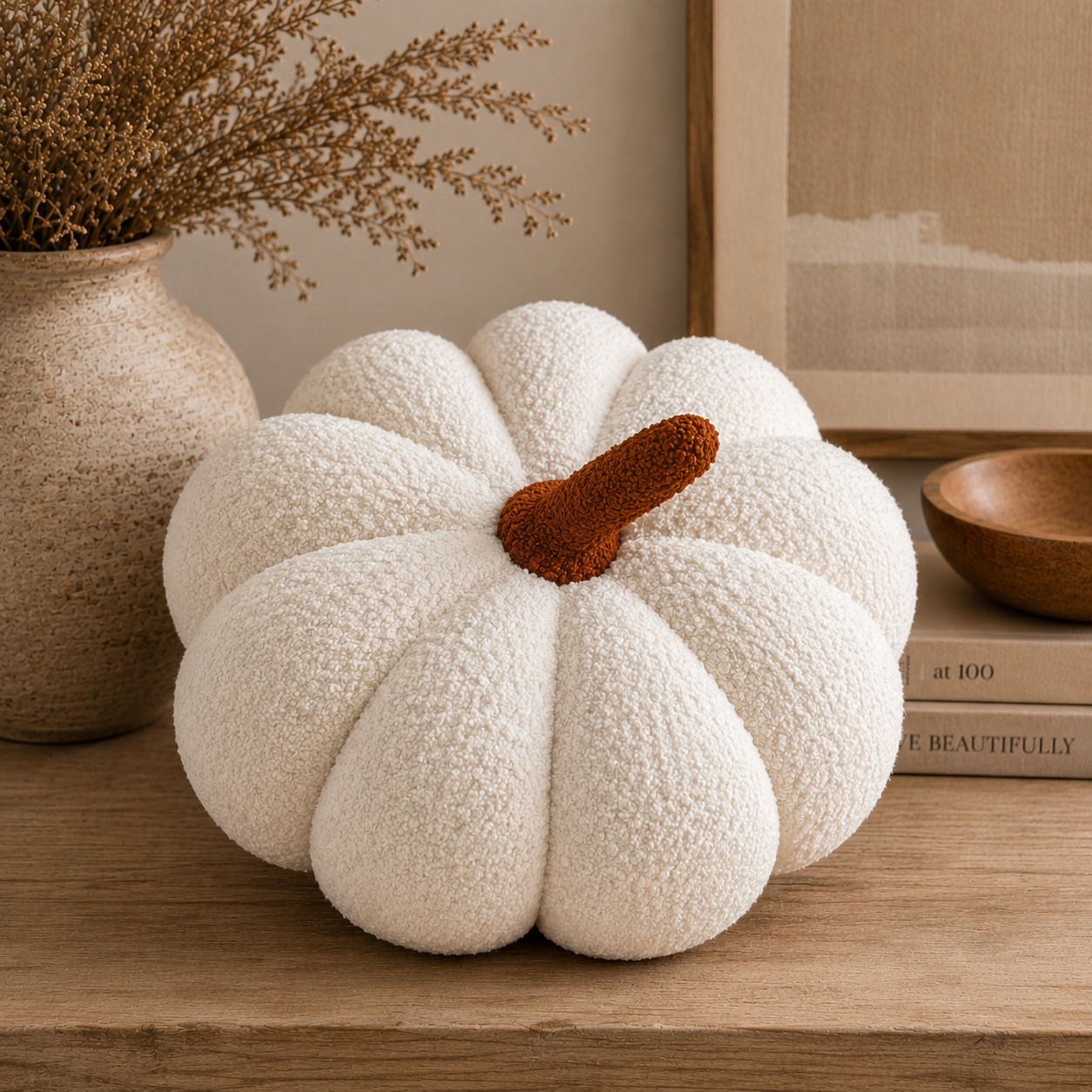 11" Jumbo Sherpa Ivory Pumpkin Pillow – alternate product view